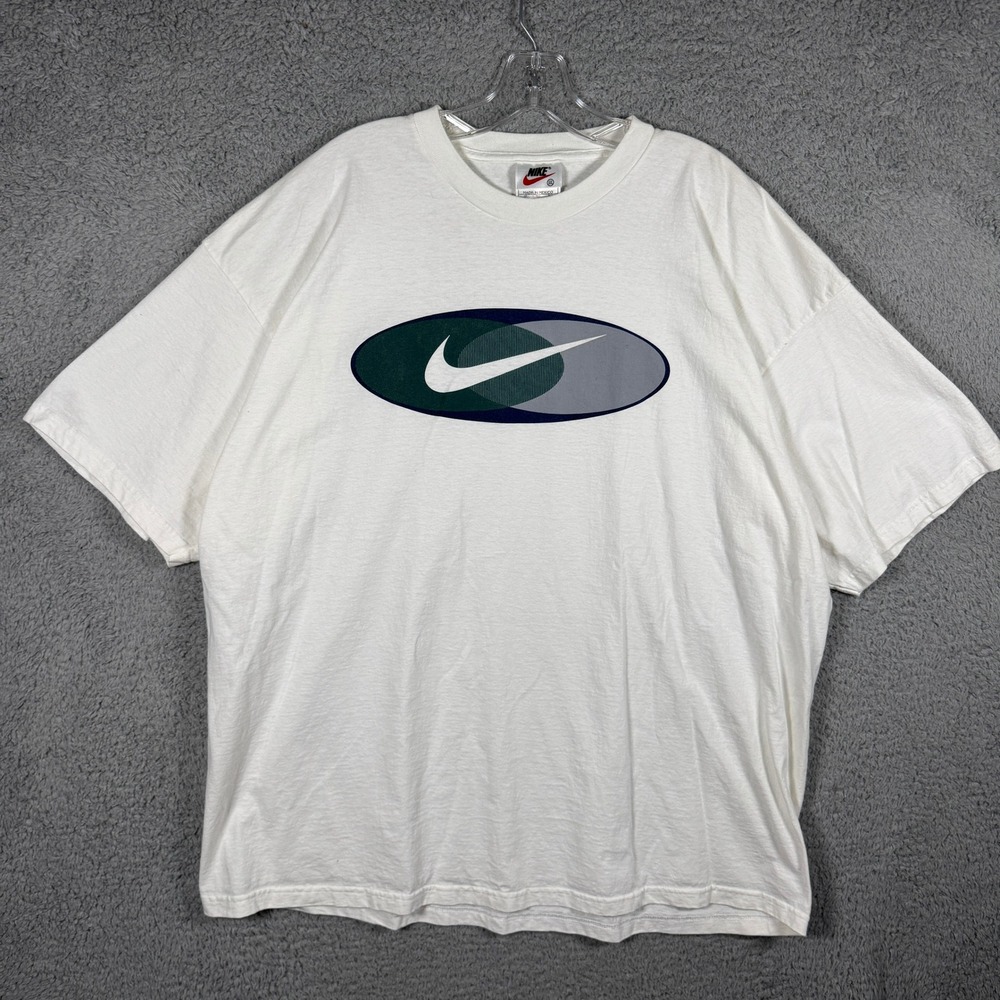 Nike Vintage 90s T-Shirt White Center Swoosh Oval Logo XXL Mens Short Sleeve Y2K
